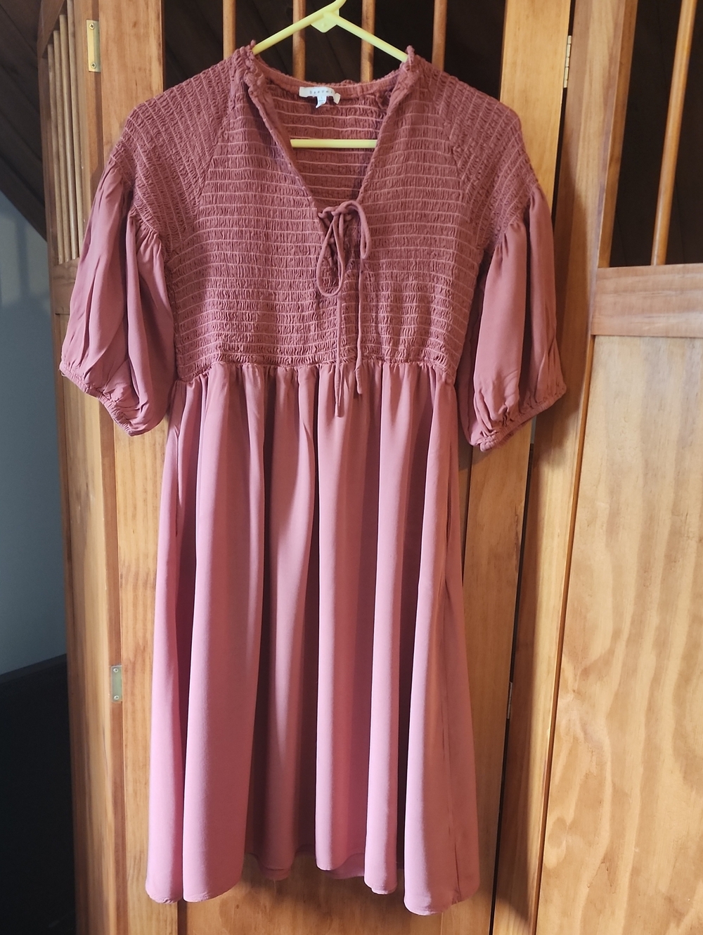 Smocked Tie-Front Midi Dress in Dusty Rose